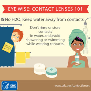 Water should not be used on contact lenses